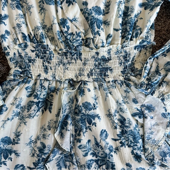 Love Shack Fancy x Gap Blue Floral Ruffle Wrap Dress - Picture 2 of 7